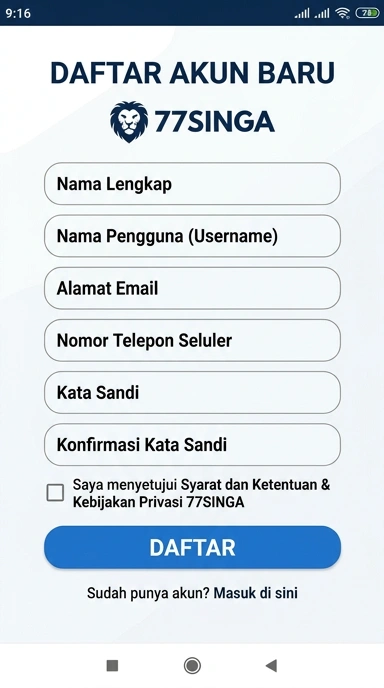 Cara Mudah Membuat Akun 77singa di Android