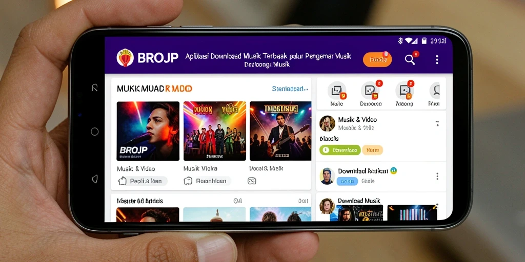 Antarmuka aplikasi Download Musik BROJP yang sederhana dan intuitif.