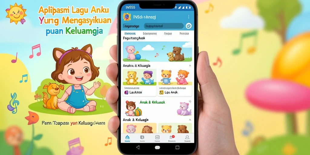 Tampilan antarmuka aplikasi INS55 dengan lagu anak yang interaktif.