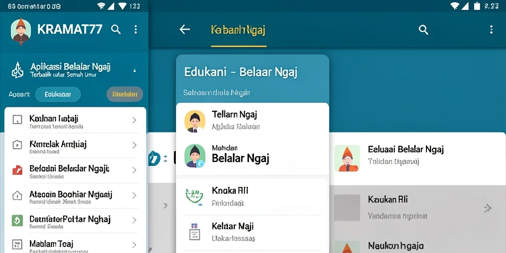 Antarmuka KRAMAT77 yang interaktif dan menarik untuk belajar ngaji.