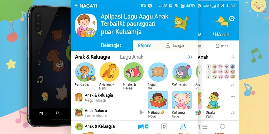 Antarmuka NAGA11 dengan banyak pilihan lagu Anak yang ceria.