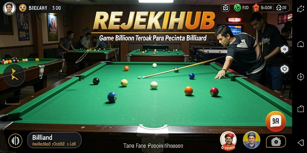 Tampilan antarmuka permainan billiard REJEKIHUB yang menarik.